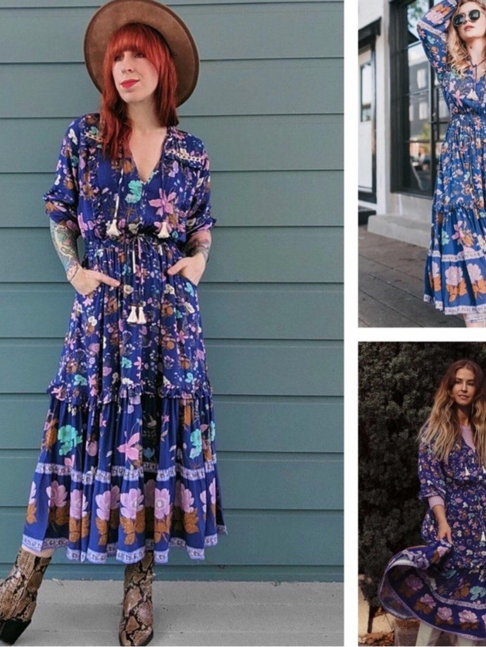 Spell Blue Floral Tiered Midi Dress